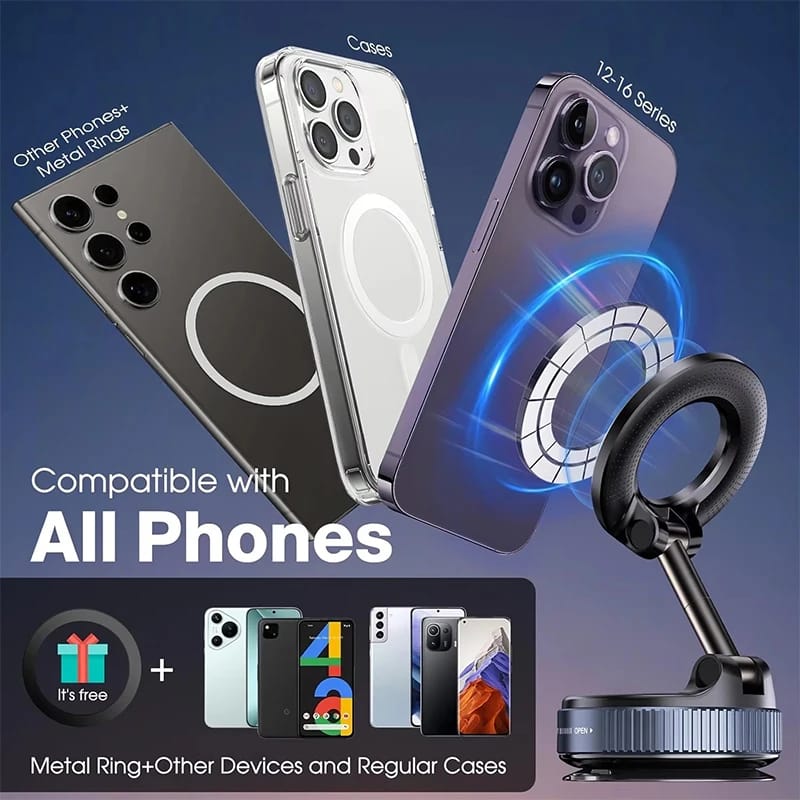 Buy 360° Adjustable Vacuum Magnetic Suction Cup Phone Holder, Hands-Free Magnetic Cell Phone Stand