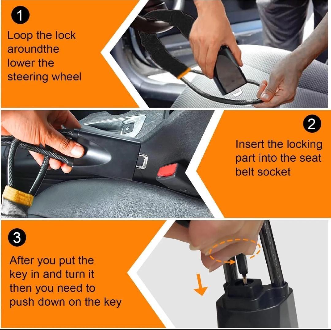 Car Steering Wheel and Seat Belt Lock – Compact Anti-Theft Security Device for Vehicles